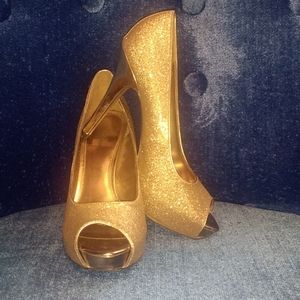 Gold glitter heels